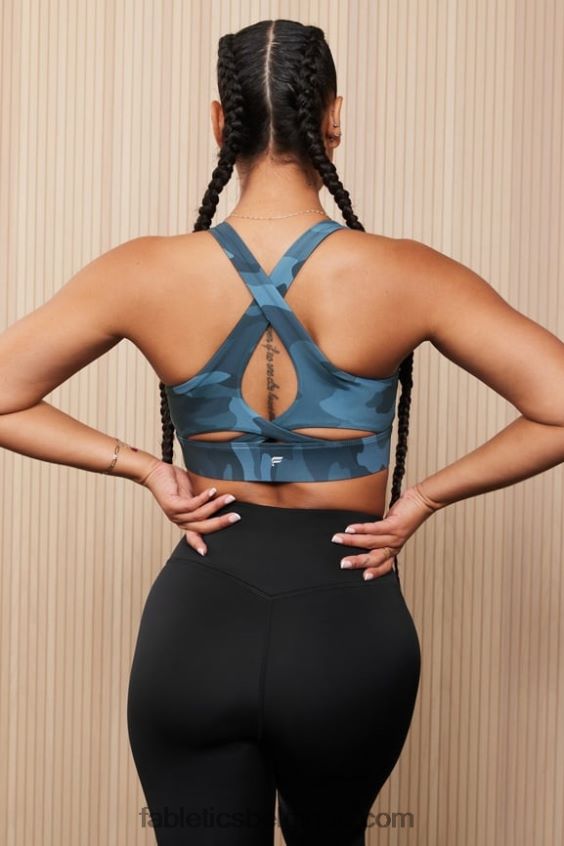 soutien-gorge de sport anti-rebond 91 femmes Fabletics 404P0T1344 grand camouflage vague de minuit