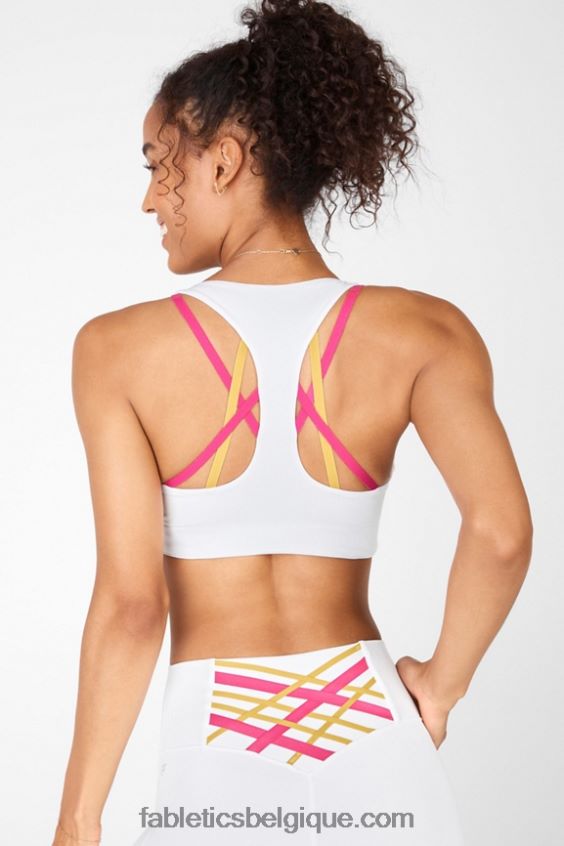 soutien-gorge de sport à fort impact boost femmes Fabletics 404P0T1439 blanc/rose peluche multi