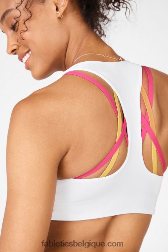 soutien-gorge de sport à fort impact boost femmes Fabletics 404P0T1439 blanc/rose peluche multi