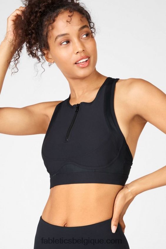 soutien-gorge de sport à impact élevé avec fermeture éclair sur le devant femmes Fabletics 404P0T1427 noir