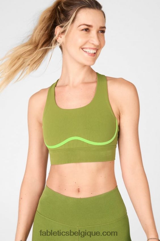 brassière de sport freya en maille sculpturale femmes Fabletics 404P0T1898 basilic/agrumes verts/nuage rose