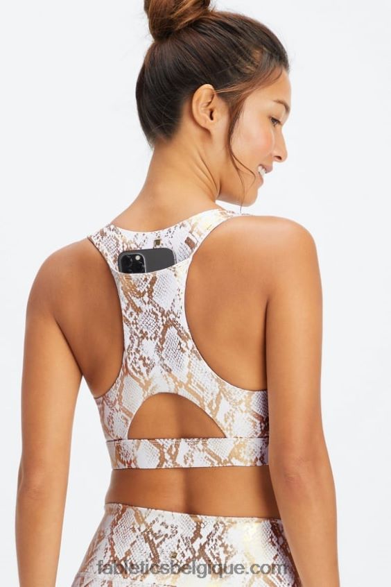 brassière de sport midi à impact moyen on-the-go 128 femmes Fabletics 404P0T1827 serpent en feuille de cuivre