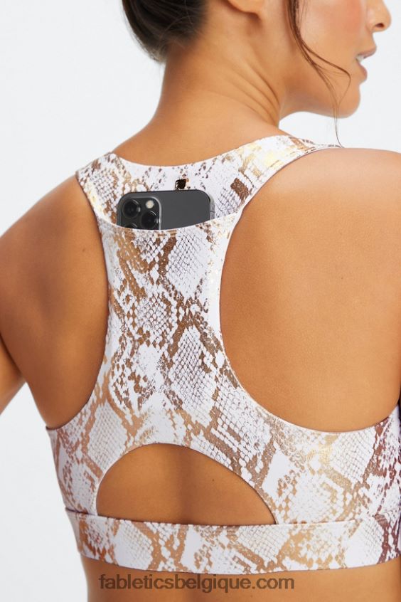 brassière de sport midi à impact moyen on-the-go 128 femmes Fabletics 404P0T1827 serpent en feuille de cuivre