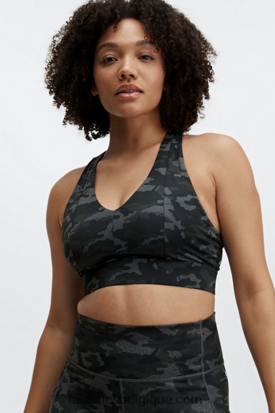 brassière de sport midi à impact moyen on-the-go 130 femmes Fabletics 404P0T1835 camouflage anthracite/logo noir