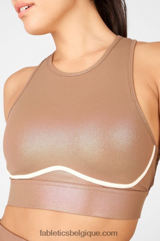 soutien-gorge de sport brillant à impact moyen à dos croisé blare femmes Fabletics 404P0T1920 moka irisé/dune de sable