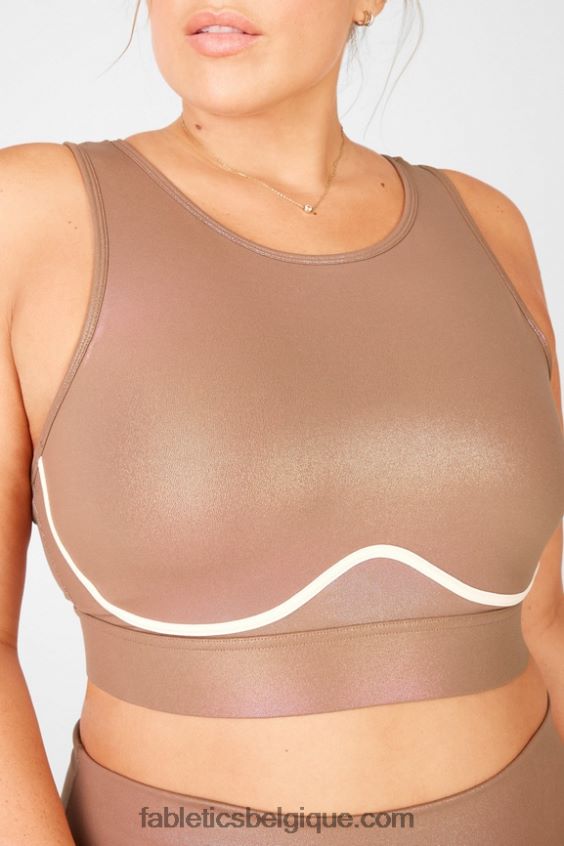 soutien-gorge de sport brillant à impact moyen à dos croisé blare femmes Fabletics 404P0T1921 moka irisé/dune de sable