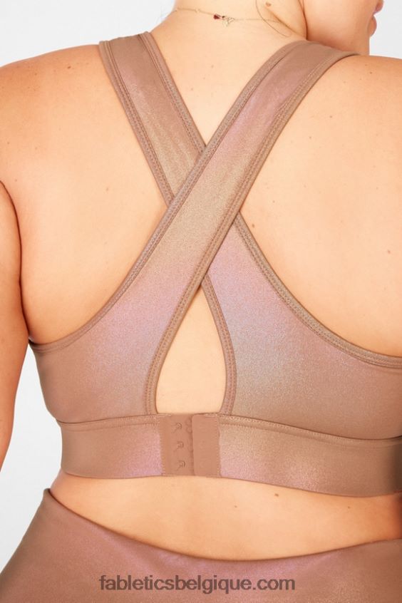 soutien-gorge de sport brillant à impact moyen à dos croisé blare femmes Fabletics 404P0T1921 moka irisé/dune de sable