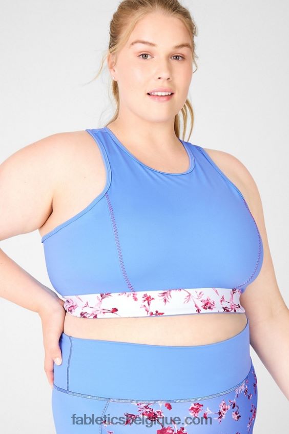 soutien-gorge de sport clair mi-long à impact moyen femmes Fabletics 404P0T1936 bleu cristal/fleur blanche