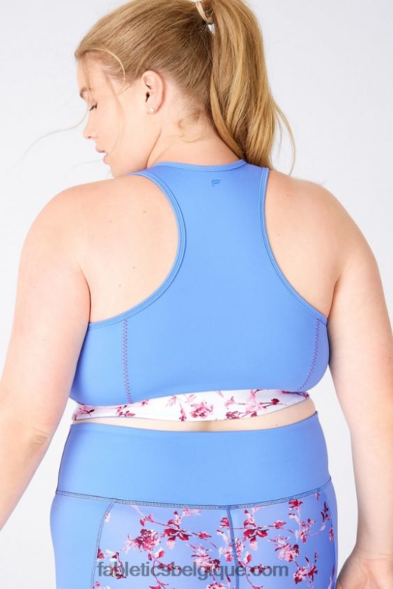 soutien-gorge de sport clair mi-long à impact moyen femmes Fabletics 404P0T1936 bleu cristal/fleur blanche