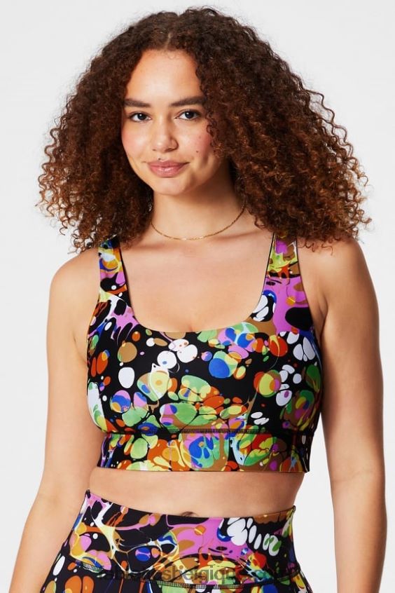 soutien-gorge de sport harlyn midi à impact moyen femmes Fabletics 404P0T1849 noir kaléidoscopique/noir