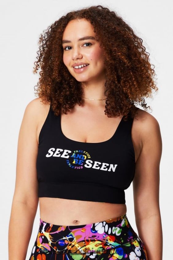soutien-gorge de sport harlyn midi à impact moyen femmes Fabletics 404P0T1849 noir kaléidoscopique/noir
