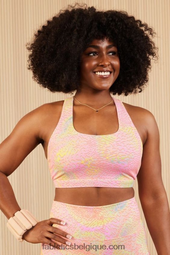 soutien-gorge de sport à impact moyen boost 118 femmes Fabletics 404P0T1773 léopard corail/crème au beurre rose/citron vert