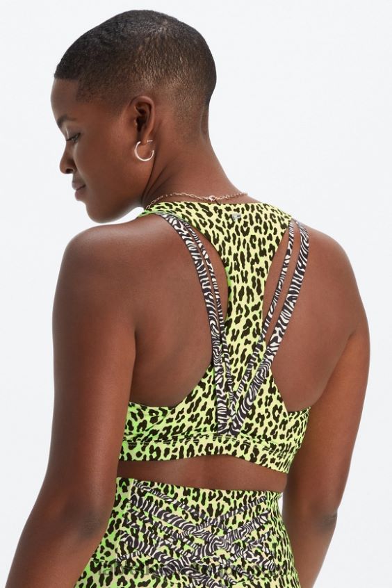 soutien-gorge de sport à impact moyen boost 119 femmes Fabletics 404P0T1778 surligneur guépard ondulé/zèbre marbré