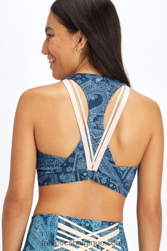 soutien-gorge de sport à impact moyen boost 121 femmes Fabletics 404P0T1789 bandana nova bleu/tapioca
