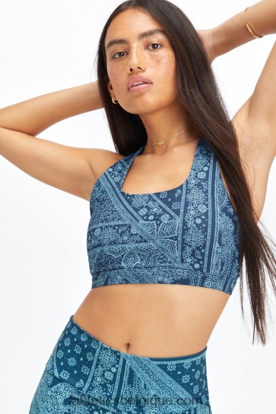 soutien-gorge de sport à impact moyen boost 121 femmes Fabletics 404P0T1789 bandana nova bleu/tapioca