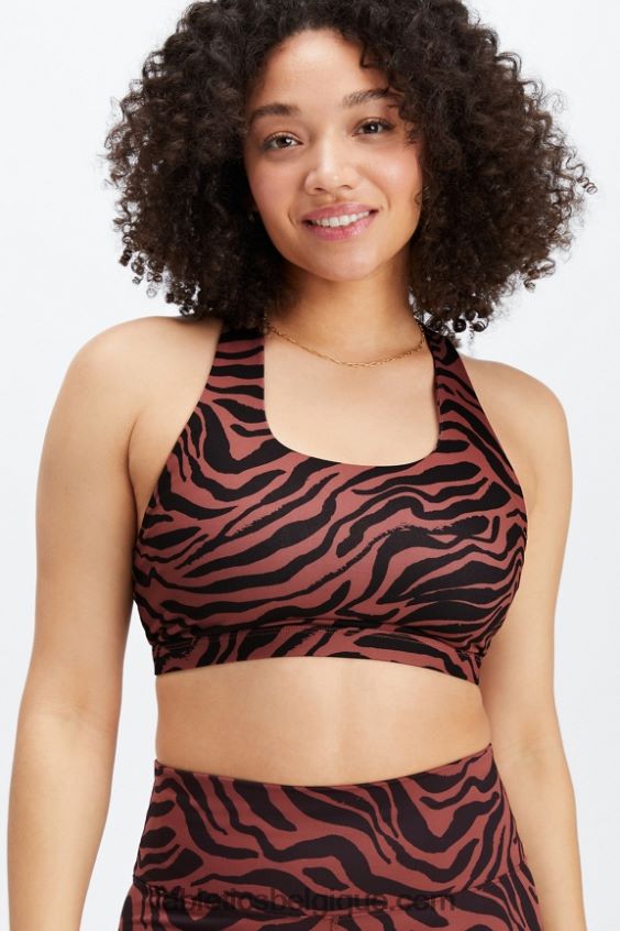 soutien-gorge de sport à impact moyen boost 122 femmes Fabletics 404P0T1792 trait de zèbre acajou/noir
