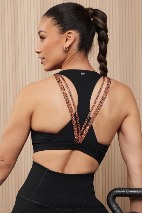 soutien-gorge de sport à impact moyen boost 122 femmes Fabletics 404P0T1794 leo ondulé noir/ocre brûlé