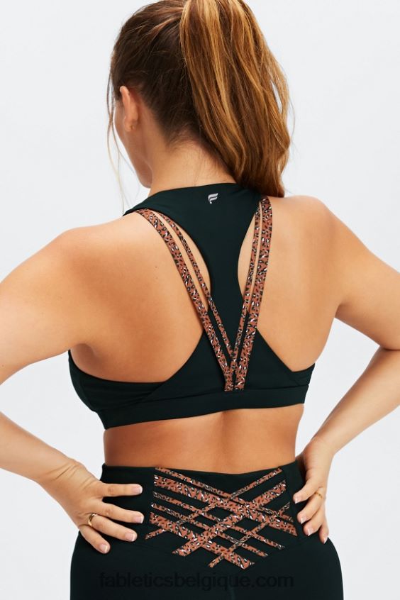soutien-gorge de sport à impact moyen boost 122 femmes Fabletics 404P0T1794 leo ondulé noir/ocre brûlé