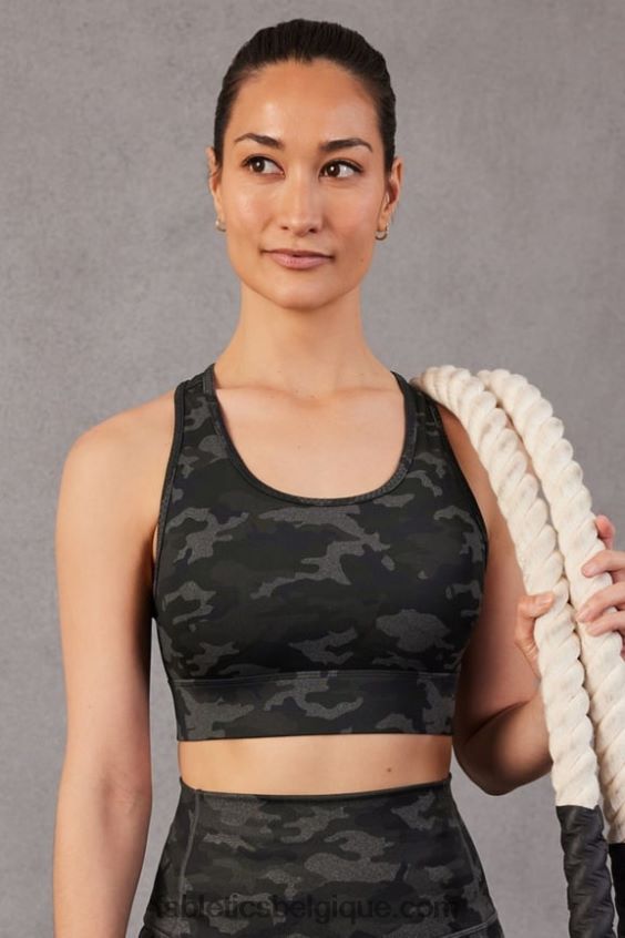 soutien-gorge de sport à impact moyen en déplacement 112 femmes Fabletics 404P0T1742 camouflage anthracite