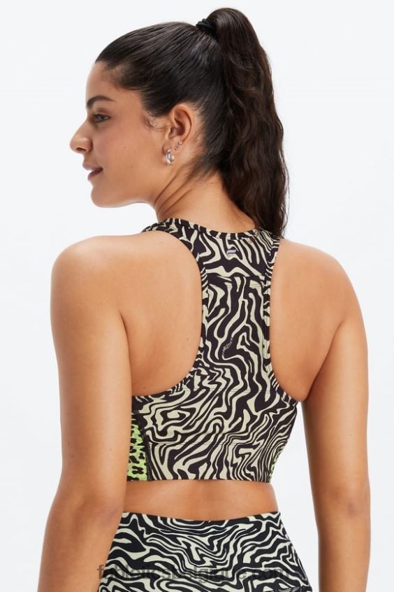 soutien-gorge de sport à impact moyen en déplacement 113 femmes Fabletics 404P0T1746 zèbre marbré/surligneur guépard ondulé