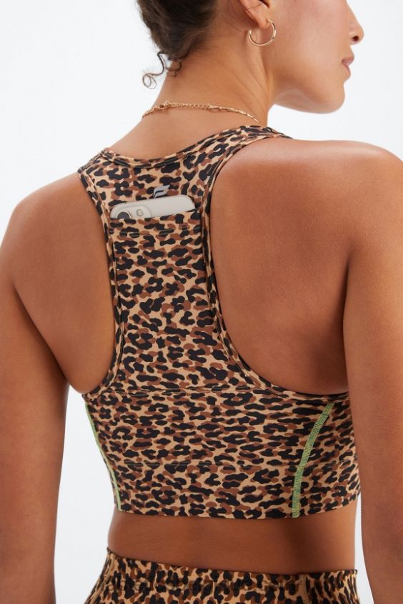 soutien-gorge de sport à impact moyen en déplacement 113 femmes Fabletics 404P0T1748 guépard ondulé/surligneur