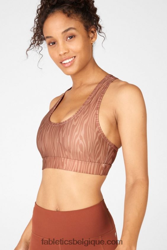 soutien-gorge de sport à impact moyen imprimé sauge femmes Fabletics 404P0T1918 grain de bois