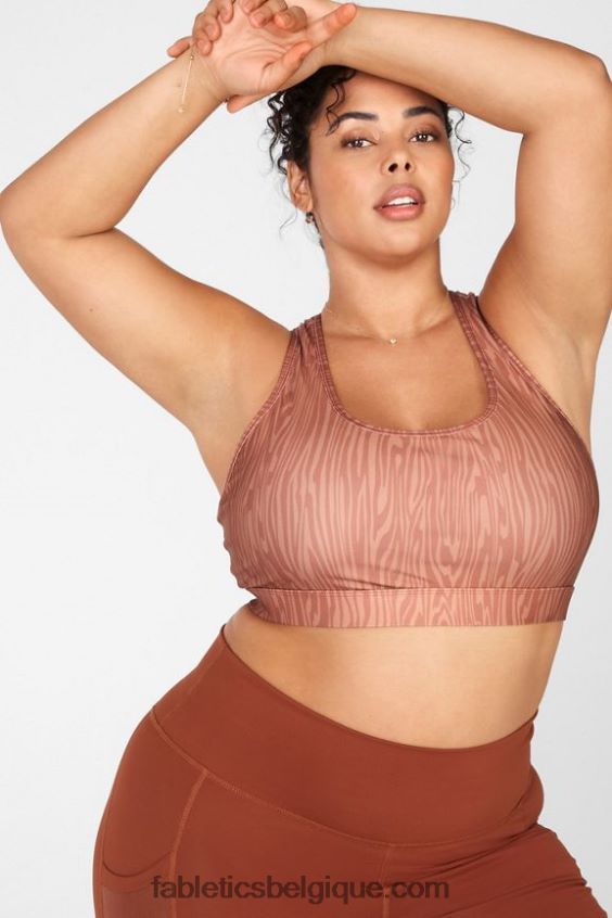 soutien-gorge de sport à impact moyen imprimé sauge femmes Fabletics 404P0T1919 grain de bois