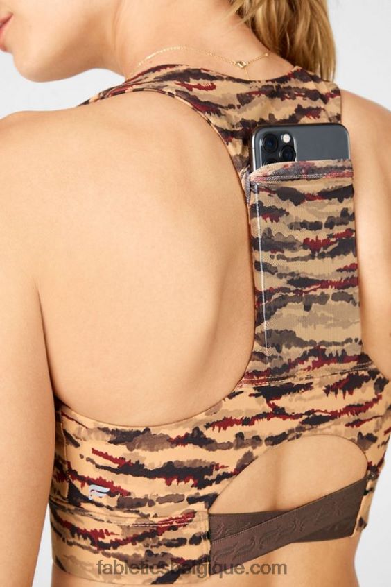 soutien-gorge de sport à impact moyen midi on-the-go 131 femmes Fabletics 404P0T1842 logo tigresse de cacao/cacao