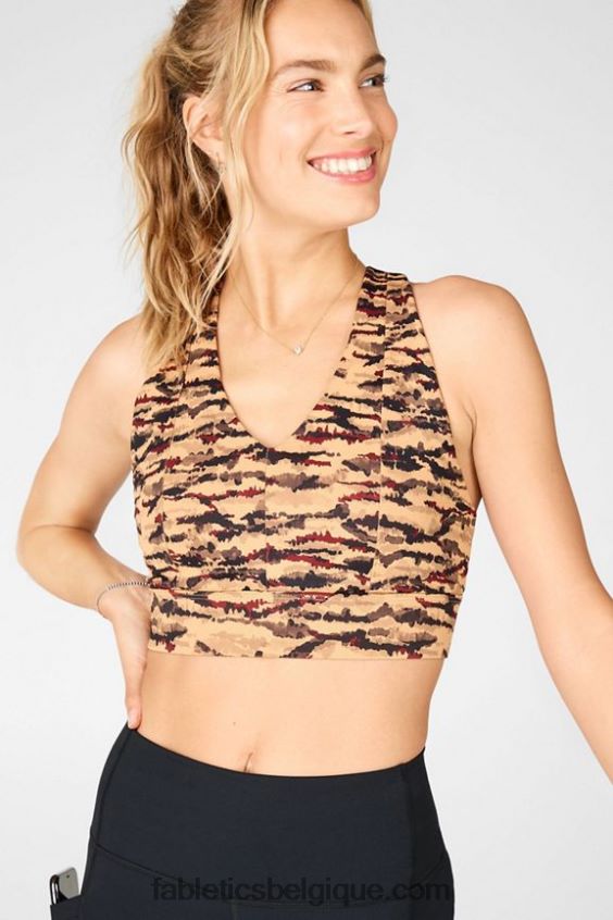 soutien-gorge de sport à impact moyen midi on-the-go 131 femmes Fabletics 404P0T1842 logo tigresse de cacao/cacao