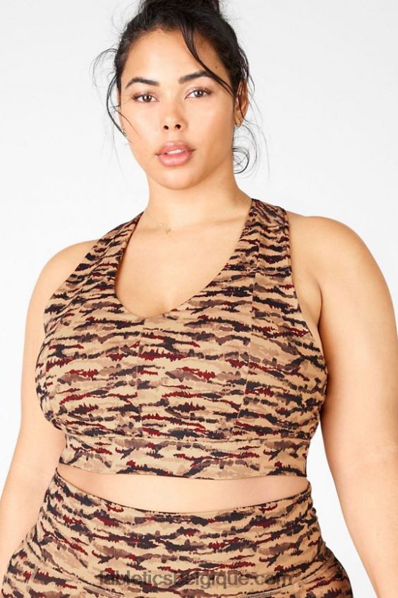 soutien-gorge de sport à impact moyen midi on-the-go 131 femmes Fabletics 404P0T1843 logo tigresse de cacao/cacao