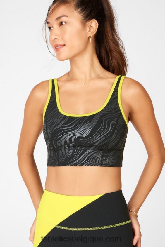 soutien-gorge de sport à impact moyen prue femmes Fabletics 404P0T1939 noir petit marbré/zeste