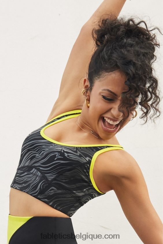 soutien-gorge de sport à impact moyen prue femmes Fabletics 404P0T1940 noir petit marbré/zeste