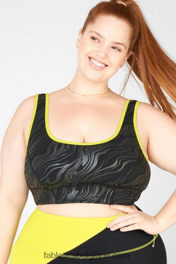 soutien-gorge de sport à impact moyen prue femmes Fabletics 404P0T1940 noir petit marbré/zeste