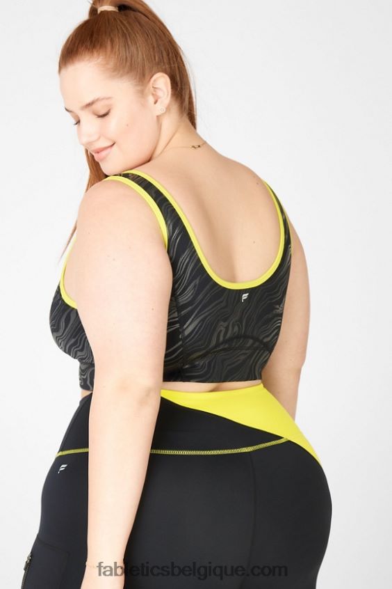soutien-gorge de sport à impact moyen prue femmes Fabletics 404P0T1940 noir petit marbré/zeste
