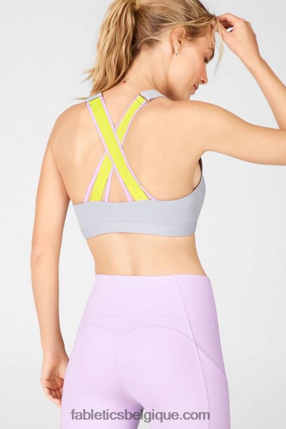 soutien-gorge de sport à impact moyen vera femmes Fabletics 404P0T1931 gris brume/citron/violet ciel