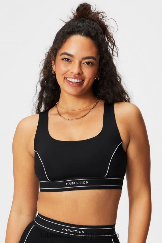 soutien-gorge de sport passepoilé impact moyen femmes Fabletics 404P0T1816 logo noir/blanc classique