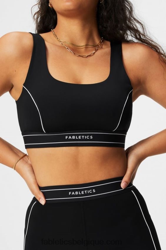 soutien-gorge de sport passepoilé impact moyen femmes Fabletics 404P0T1816 logo noir/blanc classique
