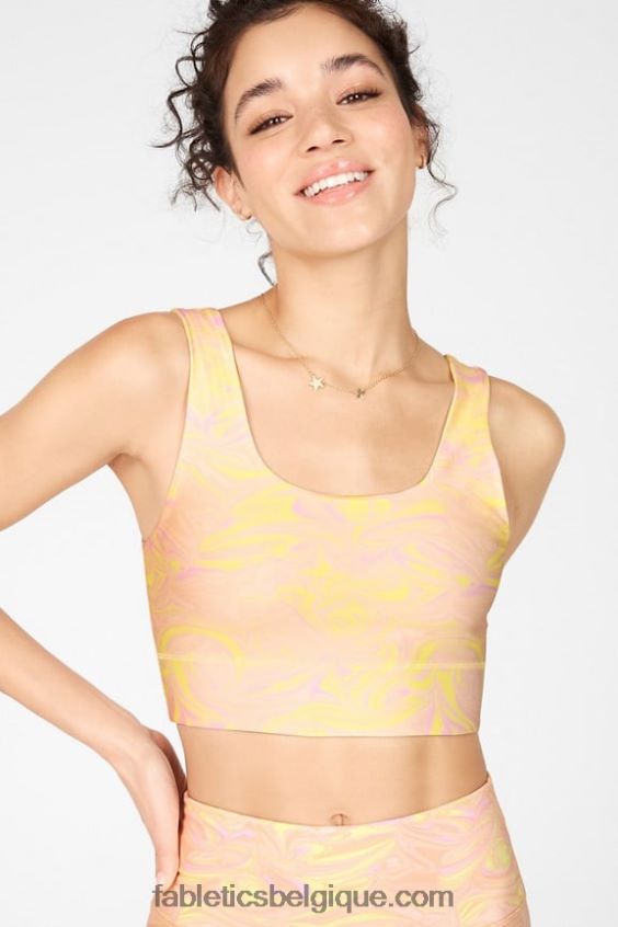 soutien-gorge de sport réversible à impact moyen harlow femmes Fabletics 404P0T1874 marbre/crème citron