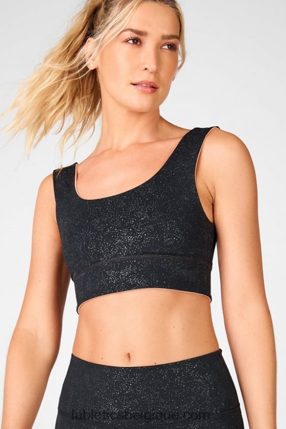 soutien-gorge de sport réversible à impact moyen harlow femmes Fabletics 404P0T1876 paillettes noires claires / tarte sucrée