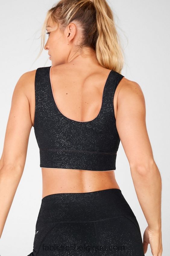 soutien-gorge de sport réversible à impact moyen harlow femmes Fabletics 404P0T1876 paillettes noires claires / tarte sucrée