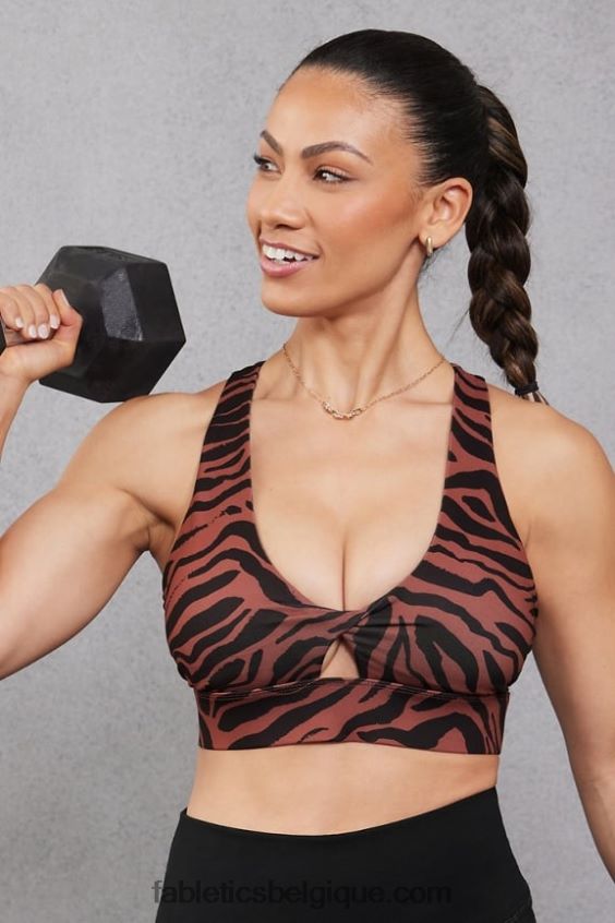 soutien-gorge de sport twist oasis 109 femmes Fabletics 404P0T1720 trait de zèbre en acajou