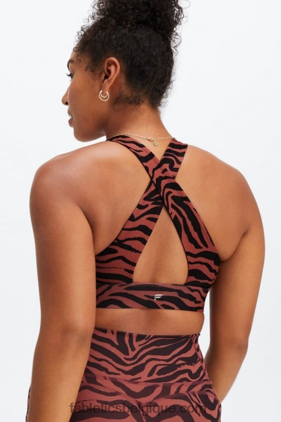 soutien-gorge de sport twist oasis 109 femmes Fabletics 404P0T1720 trait de zèbre en acajou