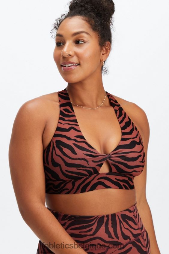 soutien-gorge de sport twist oasis 109 femmes Fabletics 404P0T1720 trait de zèbre en acajou