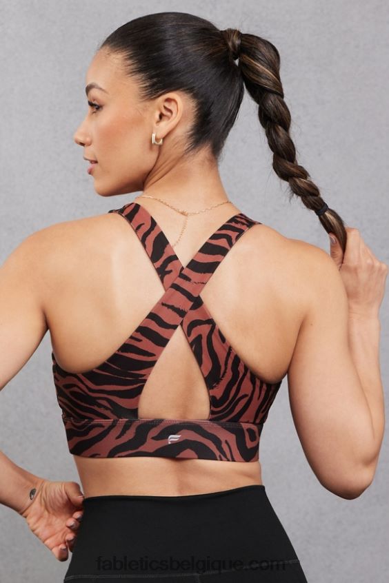 soutien-gorge de sport twist oasis 109 femmes Fabletics 404P0T1720 trait de zèbre en acajou