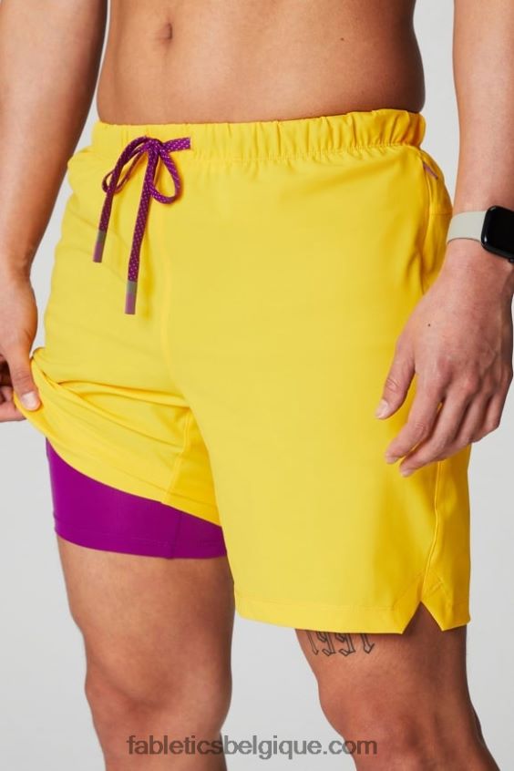 celui court (doublé) 139 Hommes Fabletics 404P0T3171 Coucher de soleil jaune