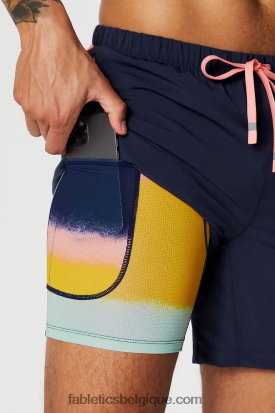 celui court (doublé) 140 Hommes Fabletics 404P0T3175 bleu marine profond/multi spraydient