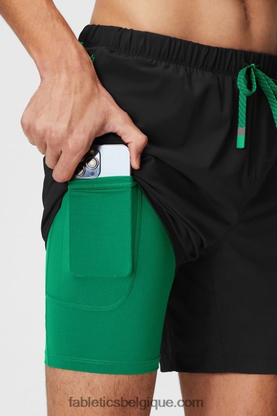 celui court (doublé) 141 Hommes Fabletics 404P0T3181 noir/vert herbe