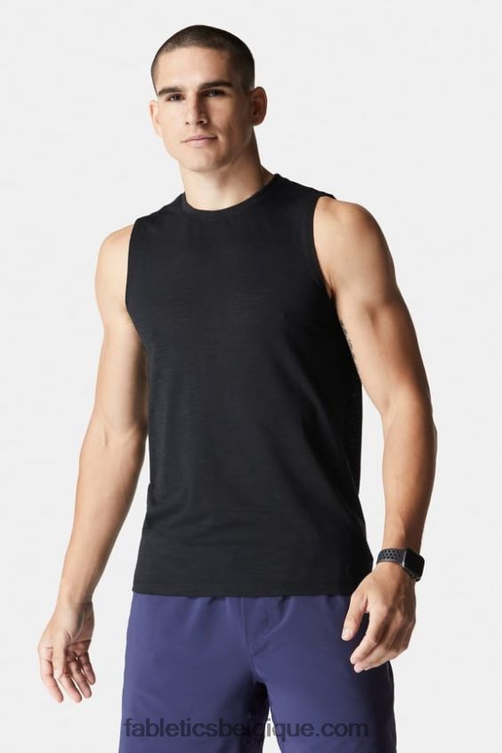 le t-shirt sans manches au premier rang Hommes Fabletics 404P0T3401 noir