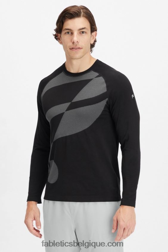 le t-shirt à manches longues de la journée d\'entraînement Hommes Fabletics 404P0T3573 noir abstrait f