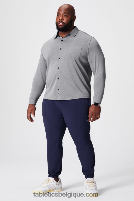 le tableau de bord à manches longues boutonné Hommes Fabletics 404P0T3585 gris chiné classique